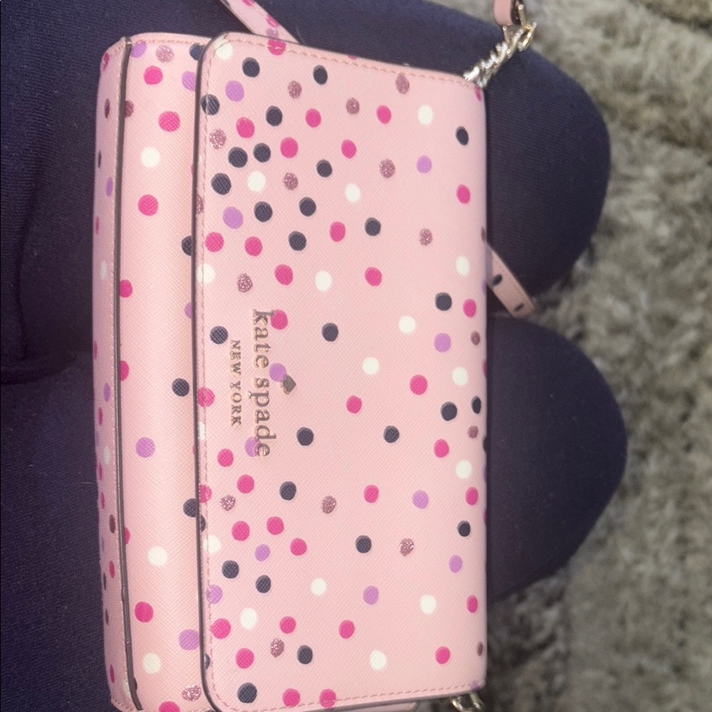 Kate Spade Pink and Black Confetti Dot Clutch